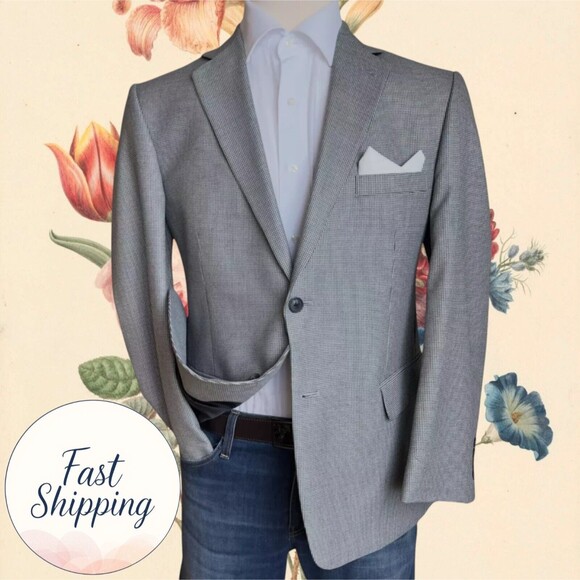 STAFFORD Men's 42R Gray Houndstooth Blazer Sport Coat Two-Button Jacket Suit - Picture 1 of 16